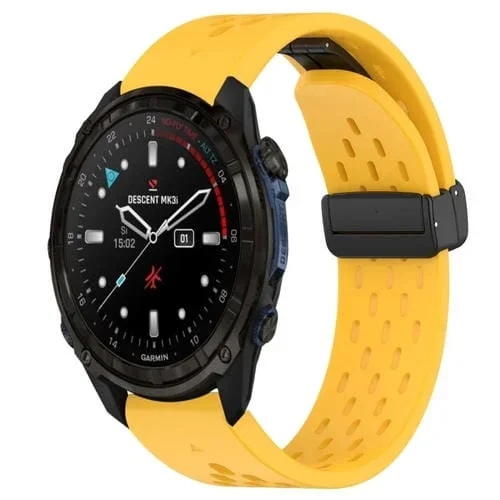 Correa de Reloj Silicona Garmin Descent Mk3I 43mm 20mm con Orificio y Hebilla Plegable (Amarillo)