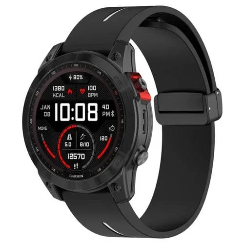 Correa de Reloj Silicona Garmin Fenix 7S Hebilla Negra Plegable Magnética (Negro y Blanco)