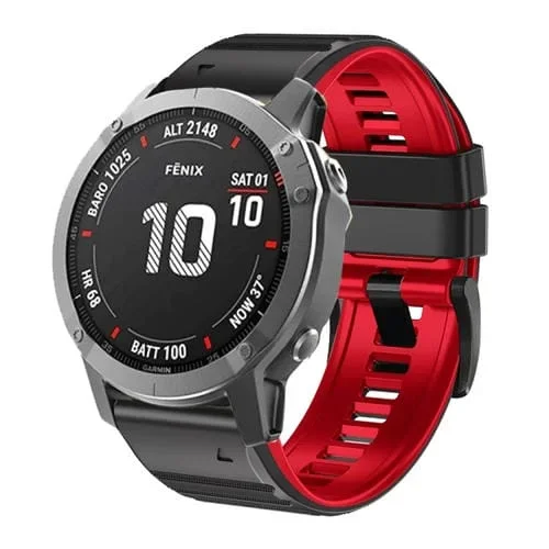 Correa de Reloj silicona Garmin Fenix 7X / 6X / 5X 26mm dos colores (Negro Rojo)