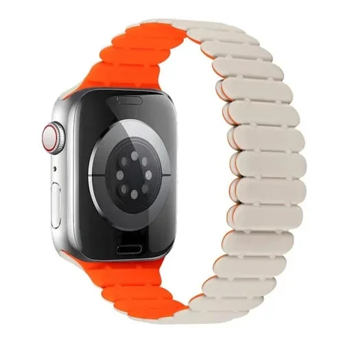 Correa de Reloj Silicona Magnética Bambú Apple Watch Se 2023 44mm (Naranja Estrellado)