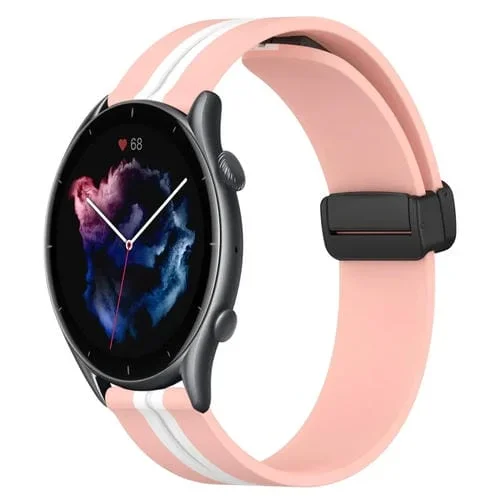 Correa de Reloj silicona para Amazfit 3 22mm con Cierre Magnético Plegable (Rosa + Blanco)