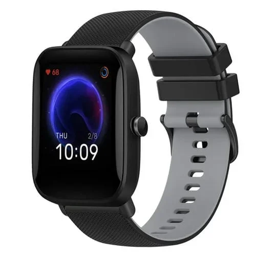 Correa de Reloj Silicona para Amazfit Pop Pro 20mm (Negro + Gris)