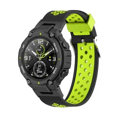 Correa de Reloj Silicona para Amazfit T-Rex T-Rex Pro Ares Dos Colores con Orificios 3 Filas (Negro Verde)