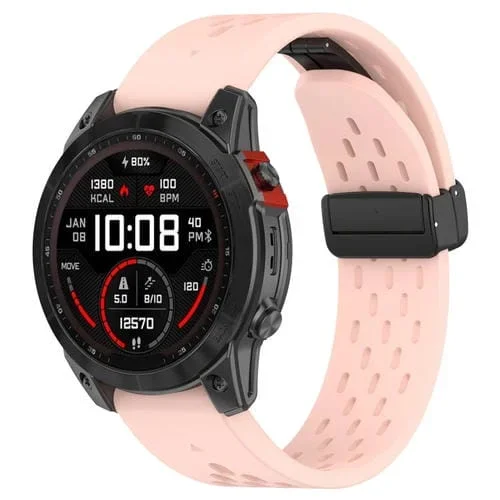 Correa de Reloj Silicona para Garmin D2 Bravo Quaitx 3 Orificios Liberación Rápida Hebilla Magnética (Rosa)