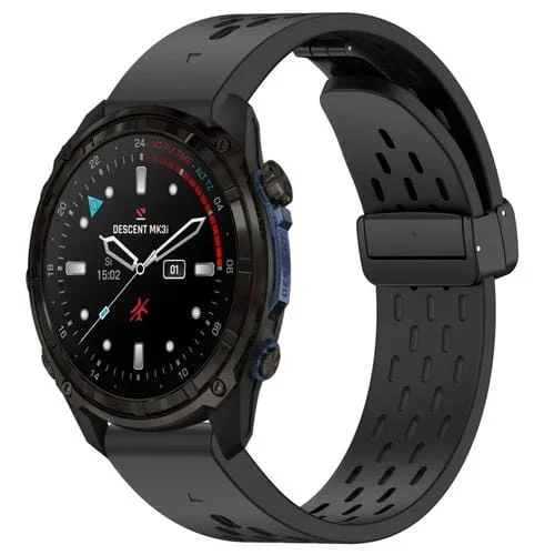 Correa de Reloj silicona para Garmin Descent Mk3I Mk3 51mm 26mm con hebilla magnética (Negro)