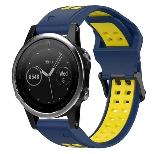 Correa de Reloj silicona para Garmin Fenix 5S 20mm con hebilla inversa dos colores (Azul + Amarillo)