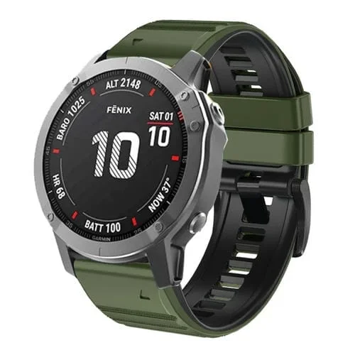 Correa de Reloj silicona para Garmin Fenix 7 / 6 / 5 22mm (Verde Militar + Negro)