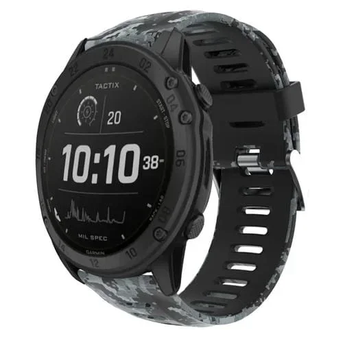Correa de Reloj Silicona para Garmin Tactix Delta 26mm con Estampado Camuflaje (Negro + Camuflaje Digital)