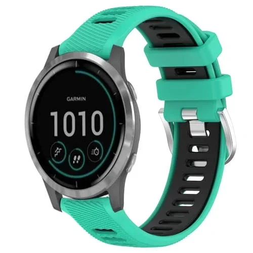 Correa de Reloj silicona para Garmin Vivoactive4 22mm deportes dos colores hebilla acero (Azul Lago + Negro)