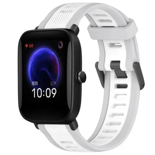 Correa de Reloj Silicona Texturizada Bicolor 20mm para Amazfit Pop (Blanco + Gris)