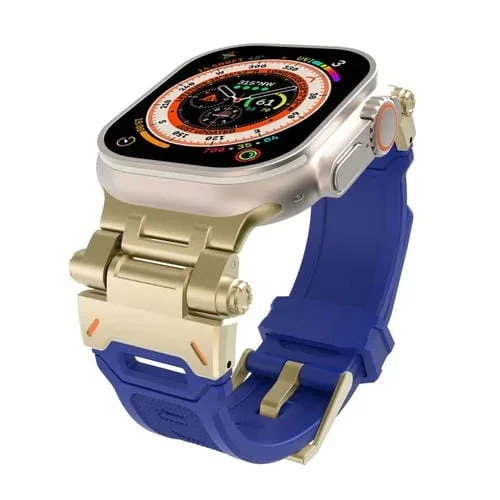 Correa de Reloj TPU con Conector Acero Inoxidable para Apple Watch Series 7 45mm (Dorado y Azul)