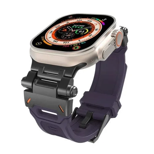 Correa de Reloj TPU para Apple Watch Series 6 44mm con Conector de Acero Inoxidable (Negro Morado)