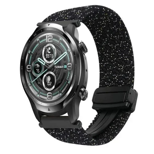 Correa de Reloj Trenzada 22mm para Ticwatch Pro 2021 con Hebilla Magnética (Estrellas Negras)