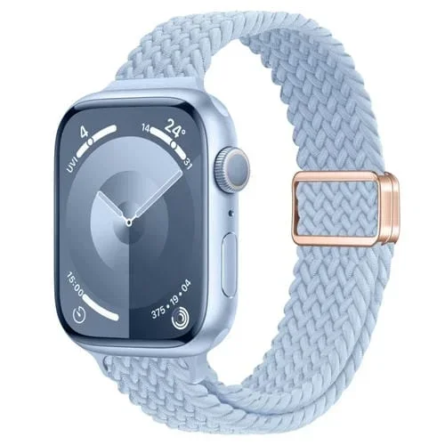 Correa de Reloj Trenzada de Nailon con Hebilla Magnética para Apple Watch Series 9 de 45mm (Azul Claro)