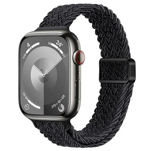Correa de Reloj Trenzada Nailon con Hebilla Magnética 40mm para Apple Watch Se 2023 (Negro y Gris)