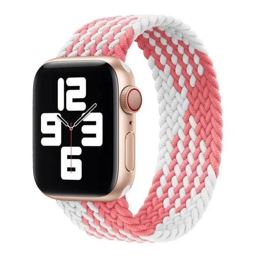 Correa de Reloj Trenzada Nylon Una Sola Vuelta para Apple Watch Ultra 49mm Serie 8 7 Se 2 6 5 4 3 2 1 42-45mm (Z Rosa Blanco)