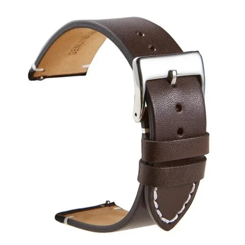 Correa de Reloj Universal Cuero de Vaca Retro Liberación Rápida 18mm (Marrón Oscuro)