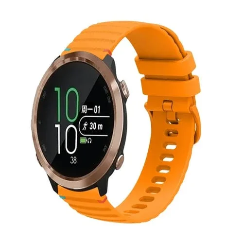 Correa de Silicona 20mm Garmin Forerunner 645 Puntadas Onduladas y Puntos (Amarillo Ámbar)