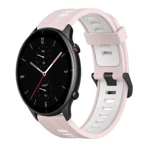 Correa de Silicona 22mm para Amazfit GTR 2E Patrón Vertical Dos Colores (Rosa + Blanco)