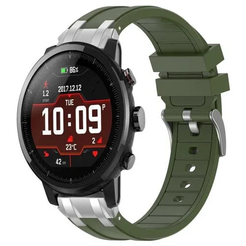 Correa de Silicona Amazfit 3 22mm con Hebilla Plateada Liberación Rápida (Verde Oliva)