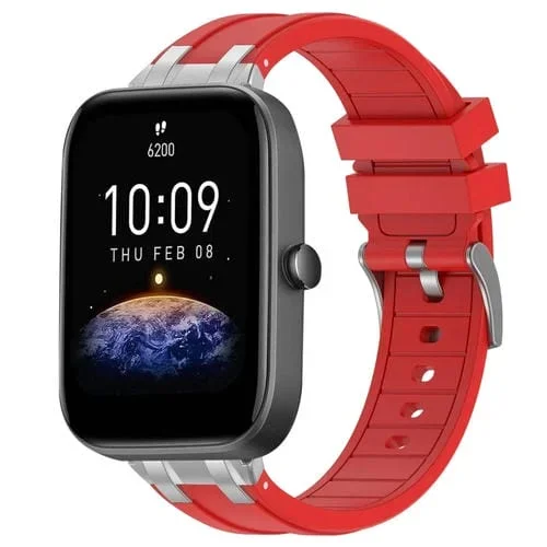Correa de Silicona Amazfit Bip3 20mm con Hebilla Plateada Liberación Rápida (Roja)