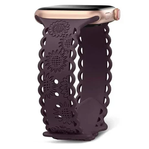 Correa de Silicona Apple Watch Series 7 45mm Estampado Girasoles (Morado Oscuro)