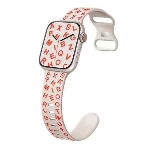 Correa de Silicona Apple Watch Series 8 41mm con Hebilla de Mariposa y Letras (Naranja Estrellado)