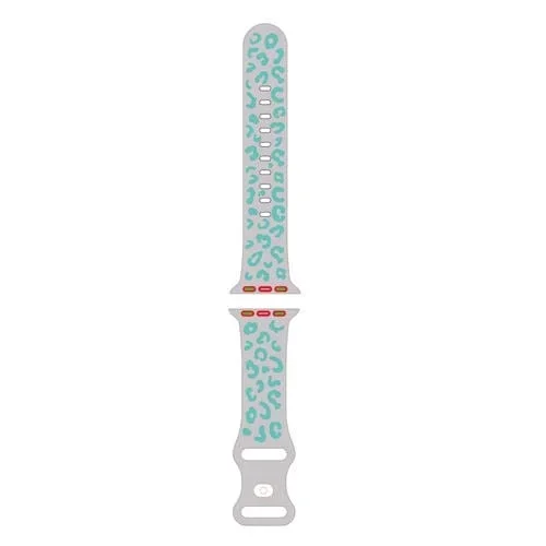 Correa de Silicona Apple Watch Series 9 45mm Estampado Leopardo Cóncavo (Gris Cian)
