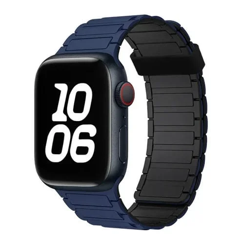 Correa de Silicona con Aro Magnético de Tres Cuentas para Apple Watch SE 40mm (Azul Oscuro y Negro)
