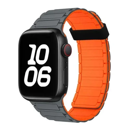 Correa de Silicona con Aro Magnético para Apple Watch Series 3 de 42mm (Gris y Naranja)