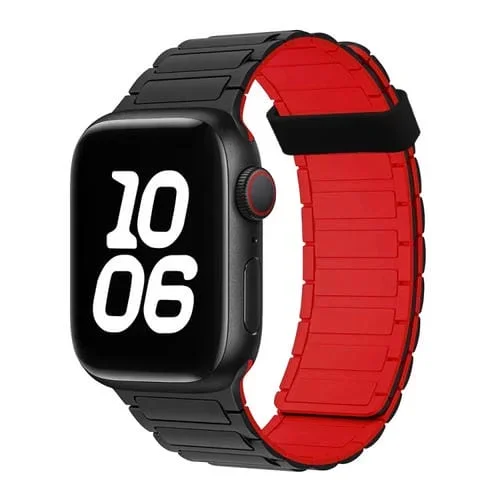 Correa de Silicona con Aro Magnético para Apple Watch Series 9 41mm (Negra y Roja)