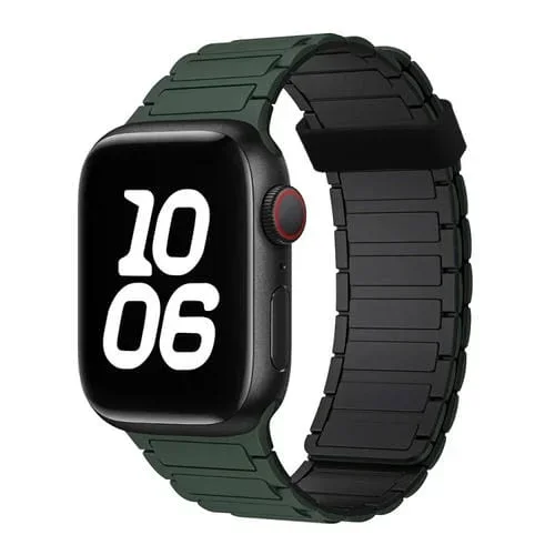 Correa de Silicona con Aro Magnético Tres Cuentas para Apple Watch Series 8 45mm (Verde Oscuro y Negro)