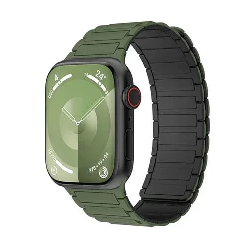 Correa de Silicona con Cierre Magnético para Apple Watch Series 7 41mm (Verde Militar y Negro)