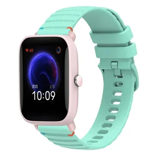Correa de Silicona con Puntadas Onduladas y Puntos para Reloj Amazfit Pop Pro 20mm (Verde Azulado)
