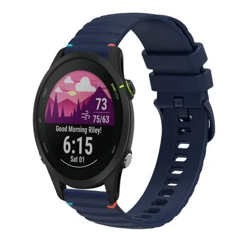 Correa de Silicona con Puntadas y Puntos para Reloj Garmin Forerunner 255S 18mm (Azul Marino)