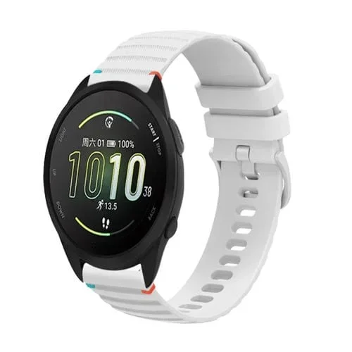Correa de Silicona de 20mm con Puntadas Onduladas y Puntos para Reloj Garmin Forerunner 165 (Blanca)