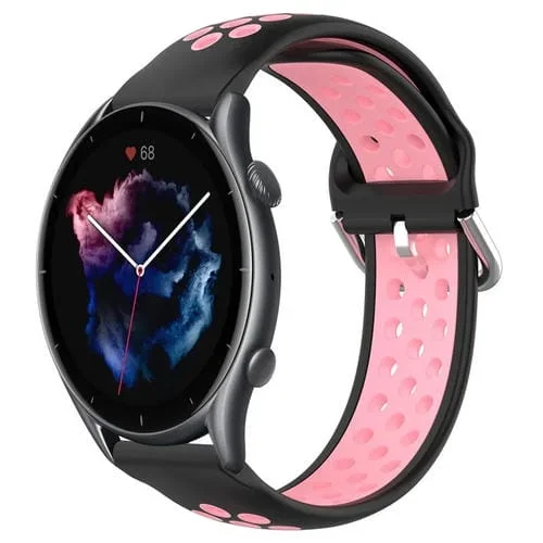 Correa de Silicona Deportiva para Amazfit GTR 3 Pro 22mm Transpirable Perforada (Negro + Rosa)