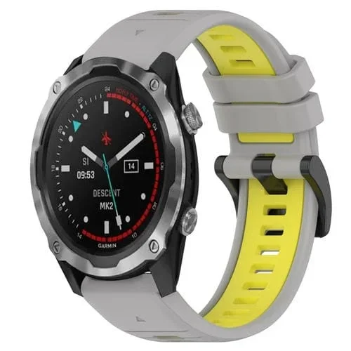 Correa de silicona deportiva para Garmin Descent Mk 2 26mm (Gris + Amarillo)