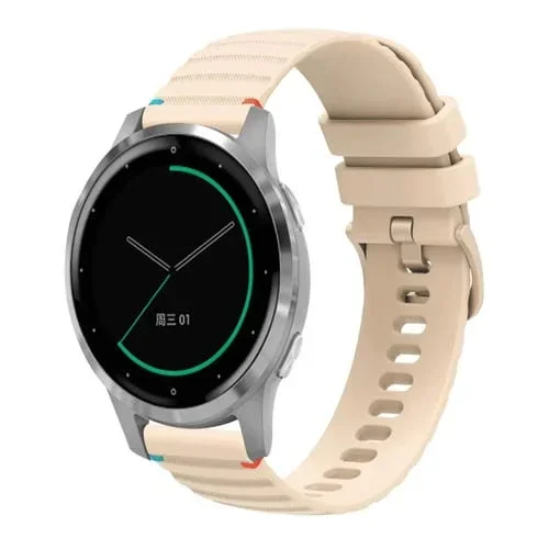 Correa de Silicona Garmin Active S 18mm con Puntadas Onduladas y Puntos (Crema)