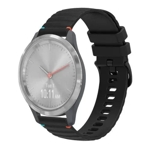 Correa de Silicona Garmin Vivomove 3S 18mm con Puntadas Onduladas y Puntos (Negra)