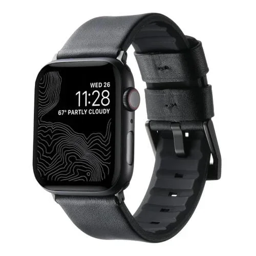 Correa de Silicona Híbrida de Cuero para Apple Watch Se 2023 44mm (Negro)