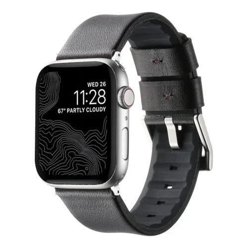Correa de Silicona Híbrida de Cuero para Apple Watch Series 9 45mm (Café) con Hebilla Plateada