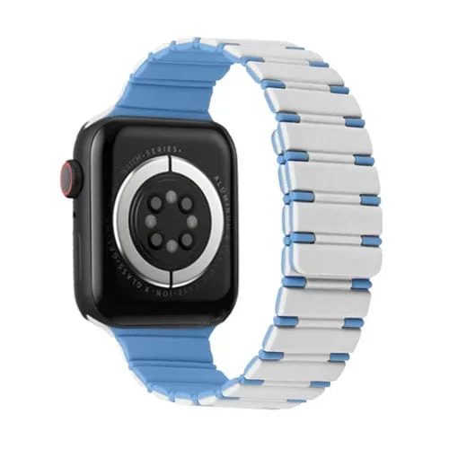 Correa de Silicona Magnética Dos Colores para Apple Watch Series 9 41mm (Azul Niebla Blanco Antiguo)