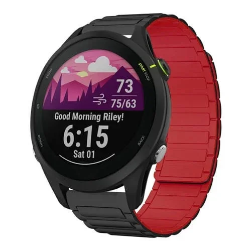 Correa de Silicona Magnética en Forma de I para Reloj Garmin Forerunner 255 Music 22mm (Negra y Roja)