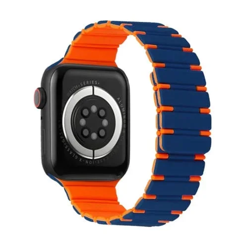 Correa de Silicona Magnética para Apple Watch Se 2022 44mm (Azul Medianoche y Naranja)