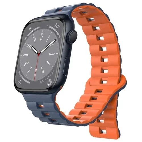 Correa de Silicona Magnética para Apple Watch Series 8 45mm (Azul Medianoche + Naranja)