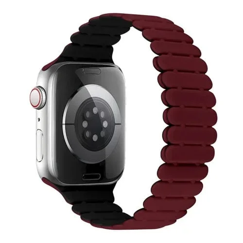 Correa de Silicona Magnética para Apple Watch Series 9 45mm (Rojo Vino Negro)