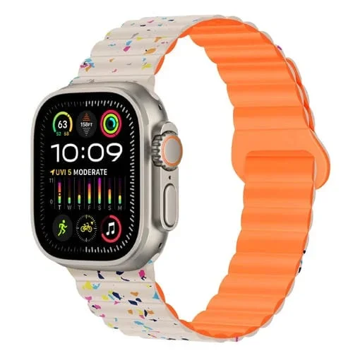 Correa de Silicona Magnética para Apple Watch Ultra 2 49mm con Puntos de Colores (Starlight + Naranja)