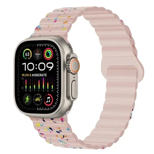 Correa de Silicona Magnética para Apple Watch Ultra 49mm con Puntos de Colores (Rosa)