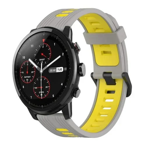 Correa de Silicona para Amazfit 3 22mm con Patrón Vertical Dos Colores (Gris + Amarillo)